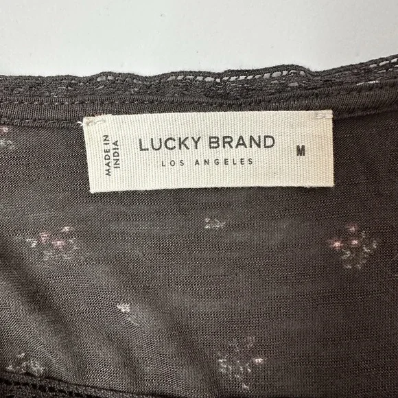 Lucky Brand Shirt Top Womens Medium Peplum Floral Cottage Rayon Lace Crop Button - Picture 8 of 11